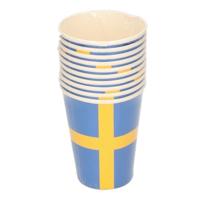 Bekers Zweden - 10x stuks - 200 ml - karton - vlag - Landen thema versiering Bekers Zweden - 10x stuks - 200 ml - karton - vlag - Landen thema versiering
