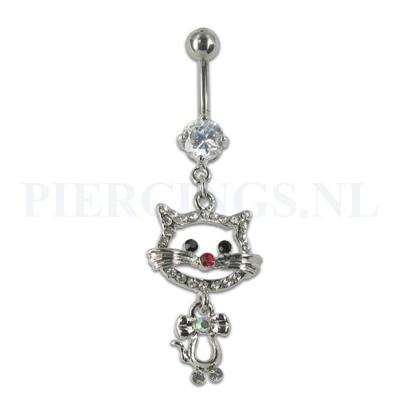 Navelpiercing poes met steentjes