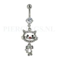 Navelpiercing poes met steentjes