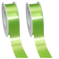 2x Luxe groene kunststof linten rollen 4 cm x 91 meter cadeaulint verpakkingsmateriaal - Cadeaulinten