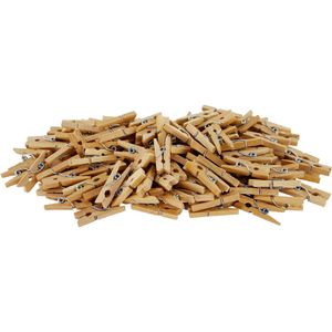 100x stuks naturel kleur hobby knutselen mini knijpers/knijpertjes 2.5 cm