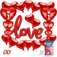 Fissaly® 22 Stuks Liefde & Hartjes Decoratie Set met Helium Ballonnen en Lint – I Love you – Hem & Haar Cadeautje - Rood - thumbnail