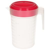 Schenkkan/waterkan met deksel - 1 liter - fuchsia/ transparant - kunststof