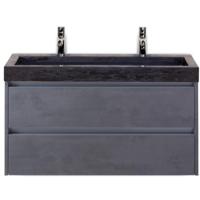 Dante Badmeubelset 100 cm - Beton Antraciet - Wastafel Hardsteen Wit Lucca 2 Kraangaten