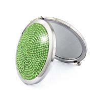 Diamant-ingelegde metalen dubbele kant vouwen mini draagbare ronde kleine make-up spiegel (groen)