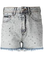 Philipp Plein short orné de cristaux à patch logo - Bleu