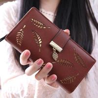 Lange gouden holle bladeren Coin Purse kaarthouders portemonnee voor vrouwen (bruin)