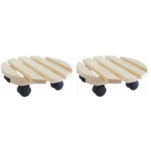 2x Planten trolleys/multirollers rond 30 cm naturel