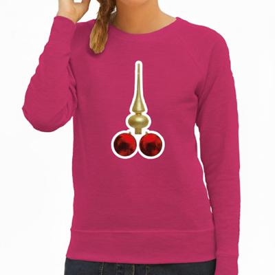 Foute Kersttrui / sweater voor dames - kerstballen - PIEK - ondeugende kerst - roze