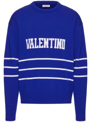 Valentino Garavani pull à logo en intarsia - Bleu