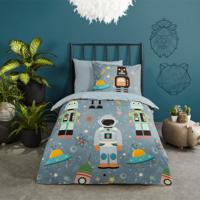 Kinderdekbedovertrek Katoen - 140x200 cm Blauw/ Grijs - Dessin: Sterren - Good Morning - Dekbed-Discounter.nl