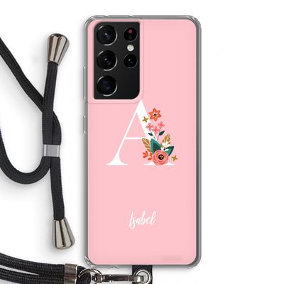 Pink Bouquet: Samsung Galaxy S21 Ultra Transparant Hoesje met koord