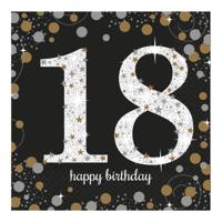 Servetten 18 jaar - 16x stuks - zwart - 33 x 33 cm - confetti - luxe - verjaardag
