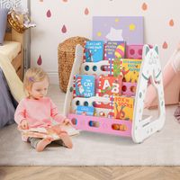 3-In-1 Kinderzitgroep & Tafel & Boekenkast met 3 Opbergdozen Incl. Kruk en Schilderaccessoires voor Kinderen van 1-5 Jaar Roze/Blauw/Groen