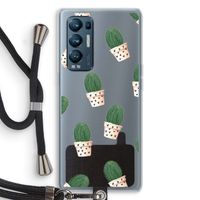 Cactusprint roze: Oppo Find X3 Neo Transparant Hoesje met koord