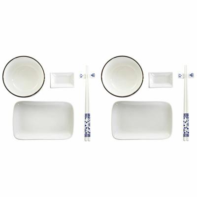 Sushi set DKD Home Decor 33,5 x 34,5 x 9 cm Porselein Wit Marineblauw Orientaals (33,5 x 34,5 x 9 cm)
