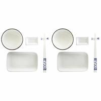 Sushi set DKD Home Decor 33,5 x 34,5 x 9 cm Porselein Wit Marineblauw Orientaals (33,5 x 34,5 x 9 cm)