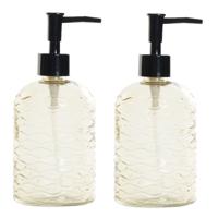 Items Zeeppompje - 2x - glas - geel - navulbaar - 450 ml - toilet/badkamer/keuken