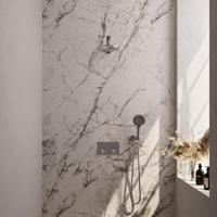 Brauer Brushed Carving Thermostatische Regendoucheset Inbouw - Hoofddouche 20 cm - Rechte Wandarm - Met Drukknoppen - Handdouche 3 Standen - Doucheslang - Wandaansluitbocht - Rvs