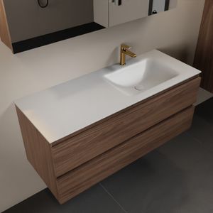 MONDIAZ AIVY 120cm badmeubel Mocha, wastafel Talc solid surface rechts 1 kraangat met spiegelkast (AI-351641TALC-SI - AI-M120MORE - AI-C120MOMI)