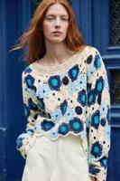 gehaakte trui met bloemen - BLUE - M
