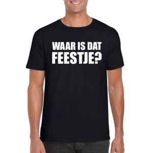 Waar is dat feestje heren T-shirt zwart
