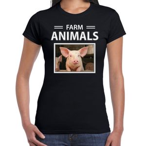 Varkens t-shirt met dieren foto farm animals zwart voor dames