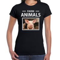 Varkens t-shirt met dieren foto farm animals zwart voor dames - thumbnail