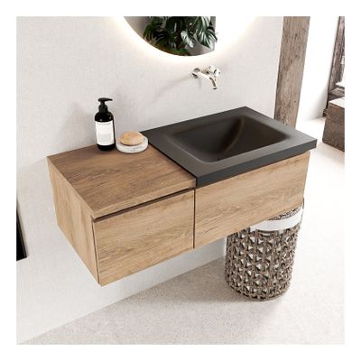 Mondiaz Bukla 100cm badmeubel met module 40 kleur washed oak 2 lades met wastafel rechts zonder kraangat kleur urban