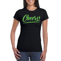 Verkleed T-shirt voor dames - cheers - zwart - groene glitter - carnaval/themafeest