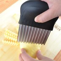 Franse frietjes gesneden RVS zaagblad Gekartte Cutter fruit en groente tools Wave mes keuken apparatuur accessoires (zwart)