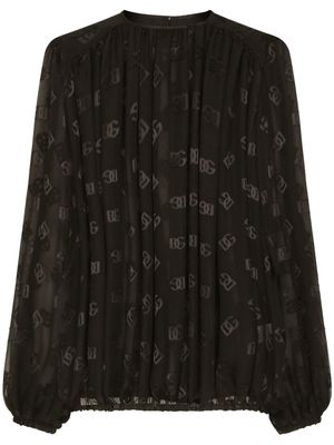 Dolce & Gabbana blouse satinée à logo DG - Noir