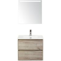 Dante Badmeubelset 60 cm - Craft Oak - Keramische Wastafel Wit Cover met Sence Spiegel