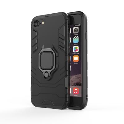 iPhone 7 Plus & 8 Plus schokbestendig TPU + Kunststof back cover Hoesje met magnetische ring houder (zwart)