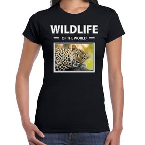 Luipaard t-shirt met dieren foto wildlife of the world zwart voor dames