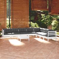 9-delige Loungeset met kussens massief grenenhout wit