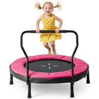 Ø102 cm Kindertrampoline Fitness-trampoline voor Binnen met Afneembare Handgreep Minitrampoline tot 100 kg Belastbaar Roze