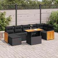 8-delige Loungeset met kussens poly rattan acacia zwart