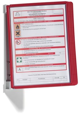 Durable Wandhouder | 5 zichtpanelen | rood | met profielframef. | 1 stuk - 555103 555103