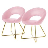 ML-Design eetkamerstoelen set van 2 roze fluweel, woonkamerstoel met ronde rugleuning, gestoffeerde stoel met gouden - thumbnail