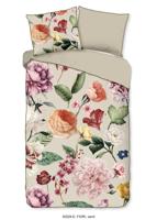 Descanso Dekbedovertrek "bloemen" - Zand - (140x200/220 cm) - Biologisch Katoen satijn