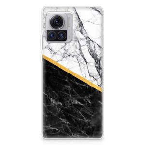 Motorola Moto X30 Pro TPU Siliconen Hoesje Marmer Wit Zwart - Origineel Cadeau Man