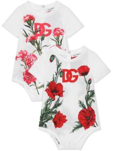 Dolce & Gabbana Kids grenouillère en velours à fleurs - Blanc