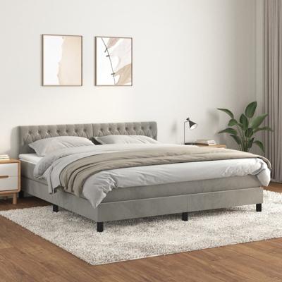 Boxspring met matras fluweel lichtgrijs 180x200 cm