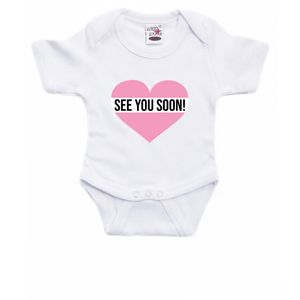 See you soon roze hart gender reveal baby rompertje wit meisjes