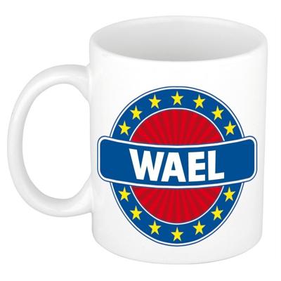 Wael voornaam koffiemok - beker - wit/blauw - 300 ml - Cadeau - Heren - Collega - Vaderdag Wael voornaam koffiemok - beker - wit/blauw - 300 ml - Cadeau - Heren - Collega - Vaderdag