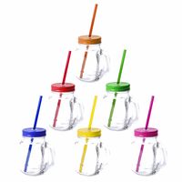 12x stuks Glazen Mason Jar drinkbekers met dop en rietje 500 ml