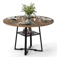 Eettafel Ronde Keukentafel van 120 cm Geschikt voor 4-6 Personen met Open Rek Metalen Poten in Industriële Stijl