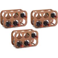 Wijnrek - 3x - compact - voor 6 flessen - 38 cm - hout - wijnflessen rek