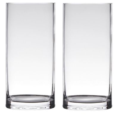 Set van 2x stuks transparante home-basics cylinder vorm vaas/vazen van glas 20 x 12 cm